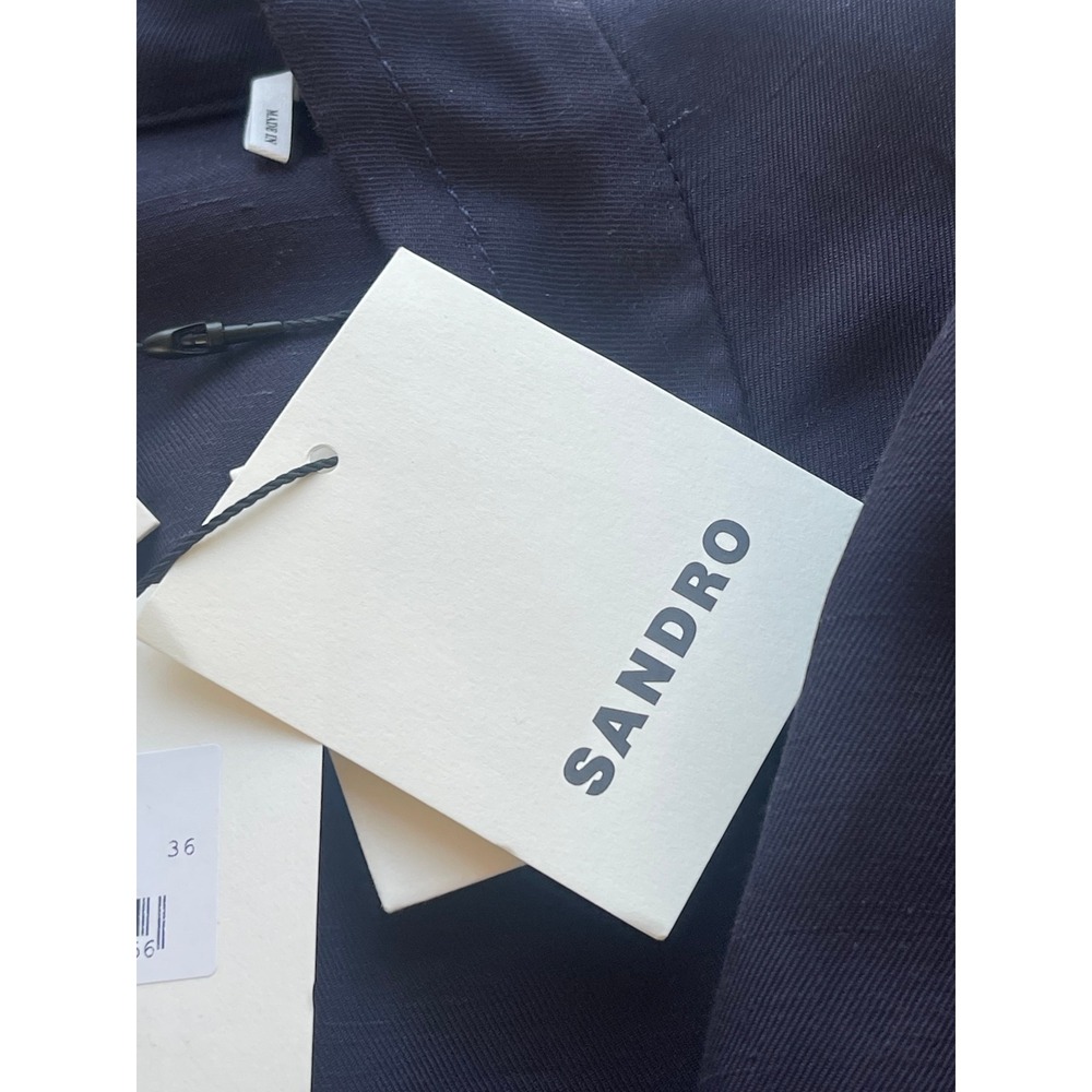 Sandro Celia Navy Blue Twist Front Linen Blend Mini Dress Marine 36 Small New - Picture 7 of 12